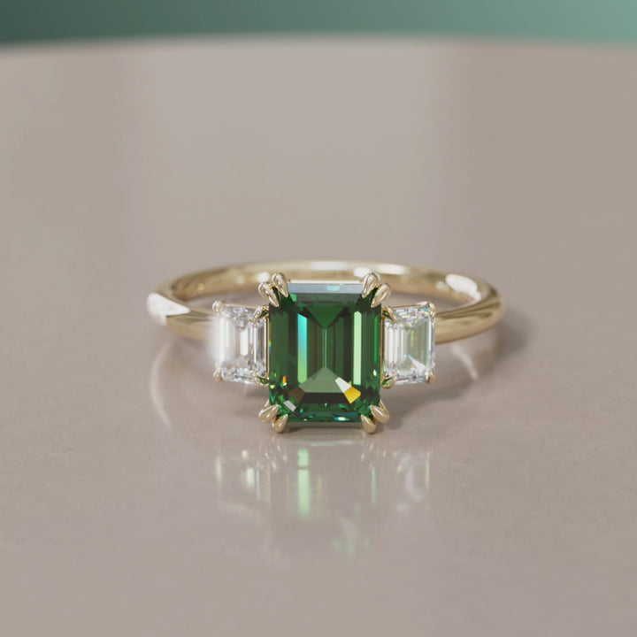 Atlahua Emerald Cut Green Sapphire Engagement Ring, Setting Only