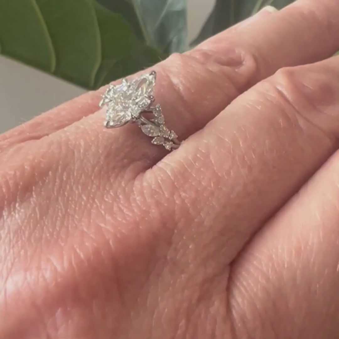 Bague de fiançailles fleur en diamant synthétique Marquise en bois de rose inspirée par la nature (monture seulement)