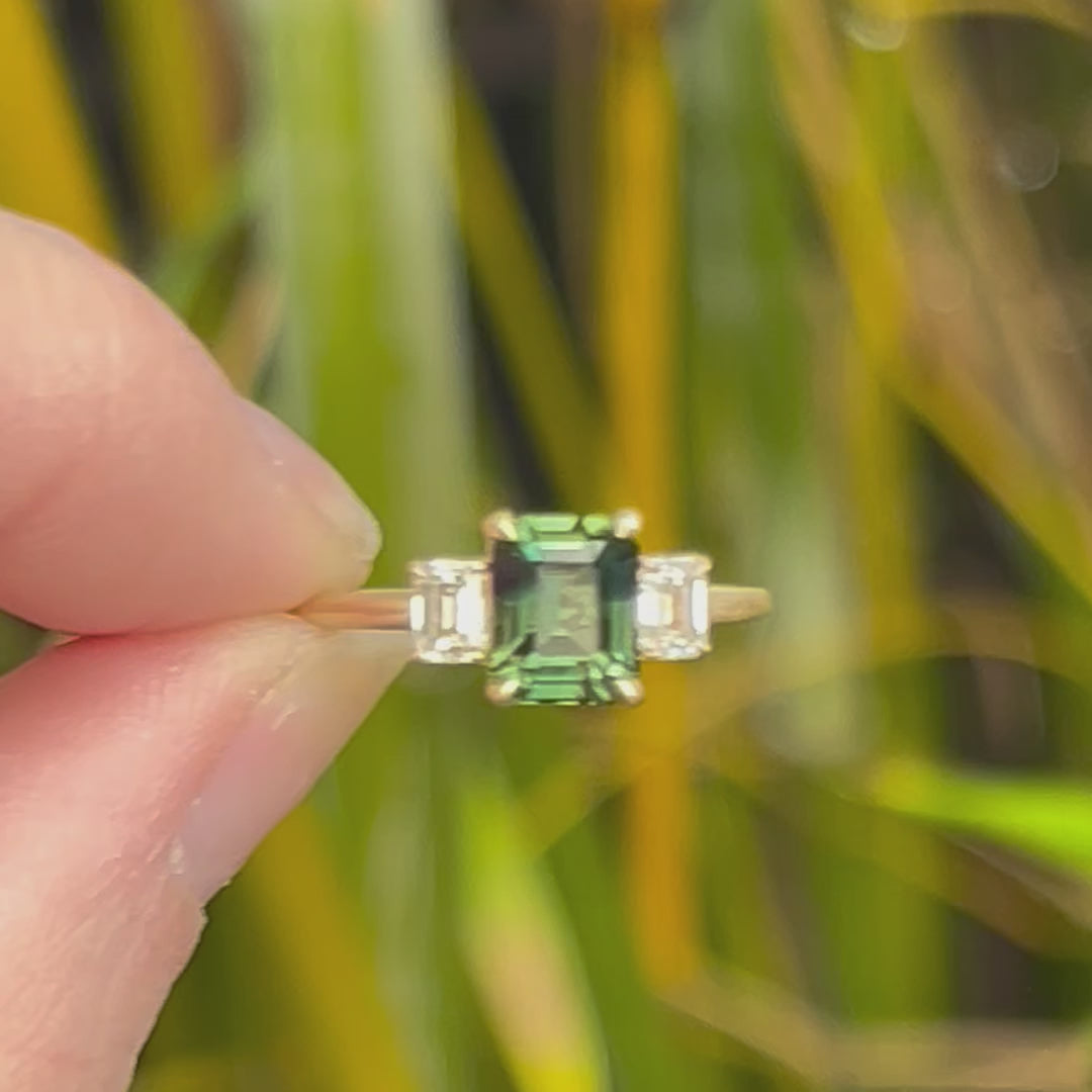 Atlahua Emerald Cut Teal Sapphire Engagement Ring, Setting Only
