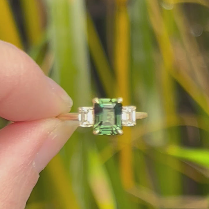 Atlahua Emerald Cut Teal Sapphire Engagement Ring, Setting Only