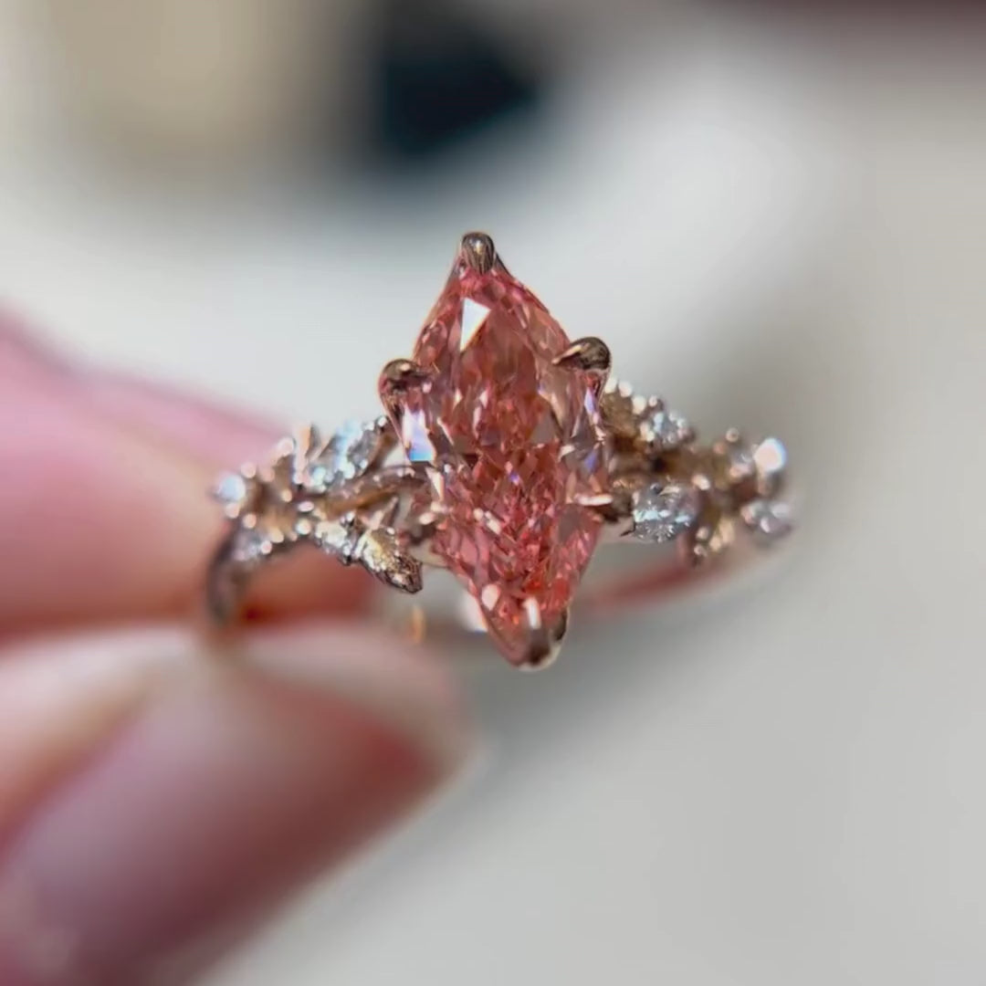 Rosewood Marquise Pink Lab Diamond Engagement Flower Ring Nature Inspired (Setting Only)
