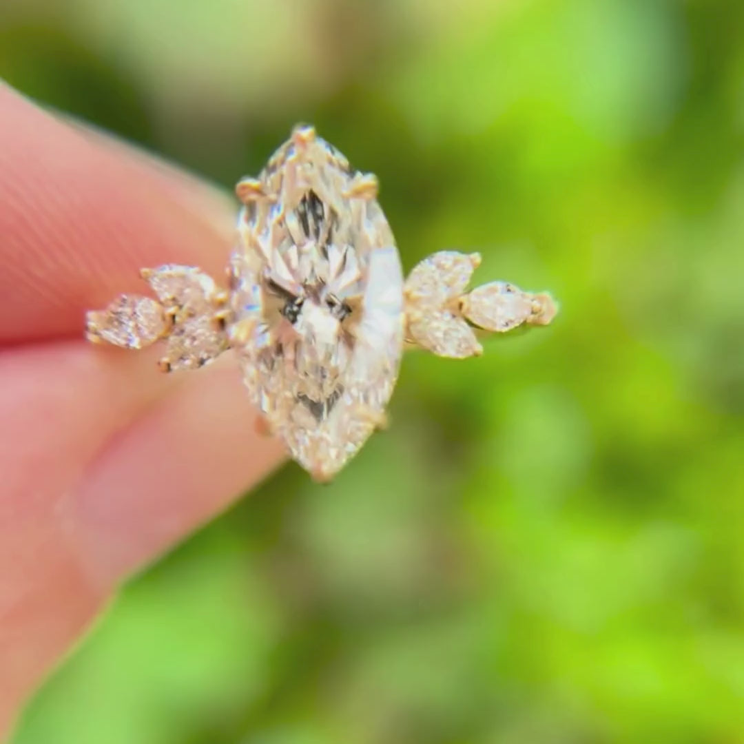 Zinnia Marquise Lab Diamond Engagement Flower Ring Nature Inspired (Setting Only)