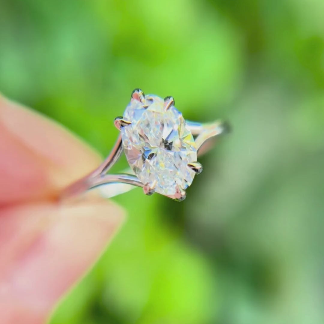Esra Oval Diamond Modern Unique Split Shank Engagement Ring (Setting Only)