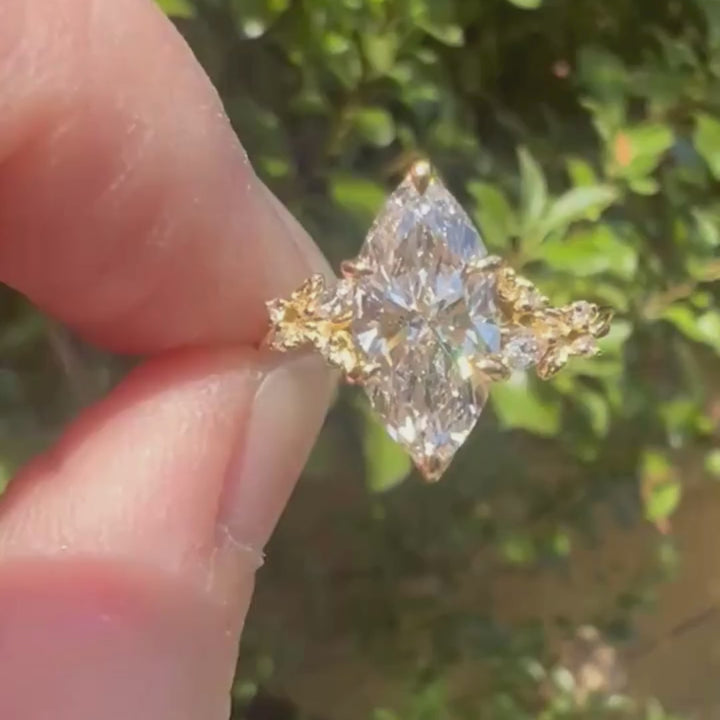Rosewood Marquise Lab Diamond Engagement Flower Ring Nature Inspired (Setting Only)
