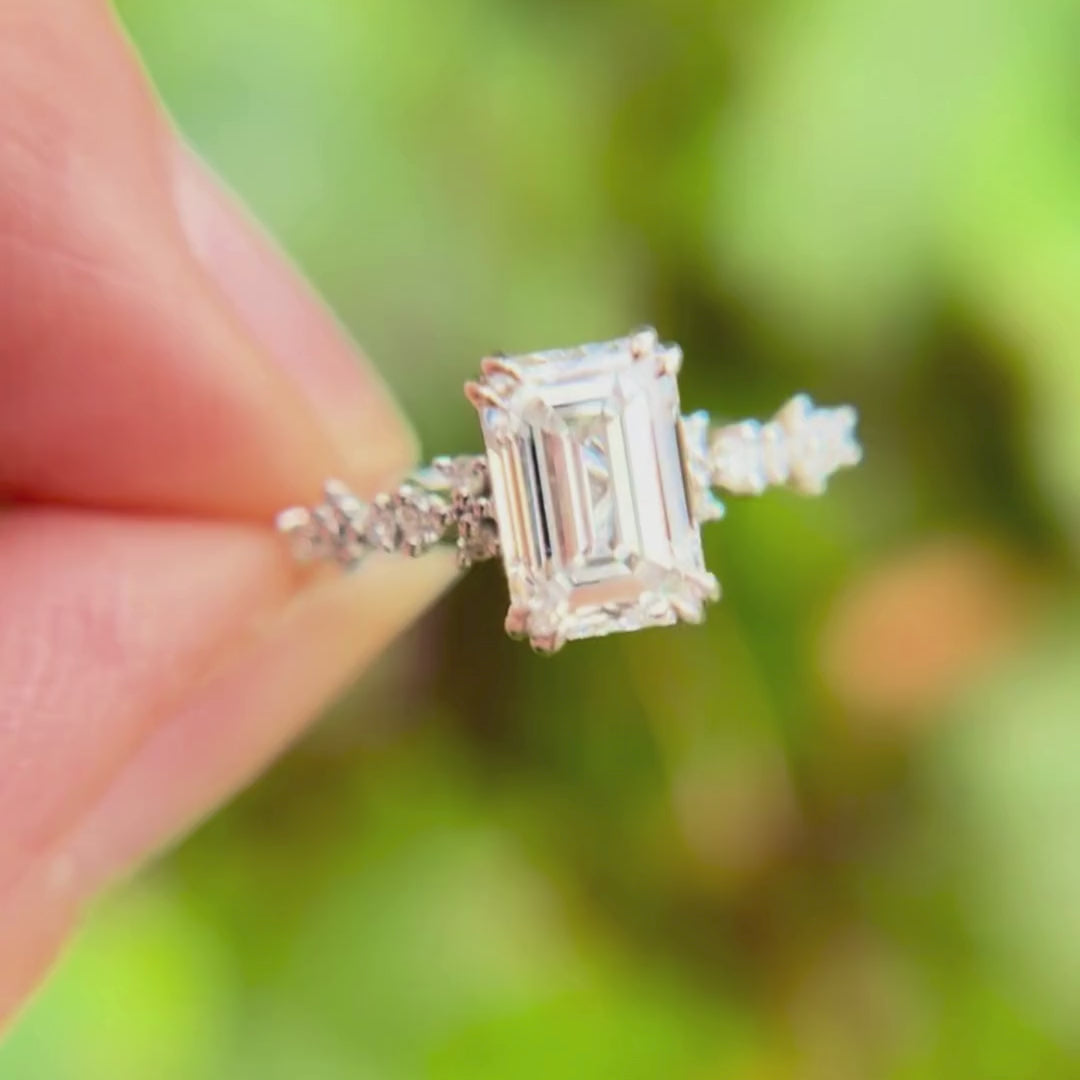 Astrid Emerald Cut Diamond Modern Unique Engagement Ring (Setting Only)