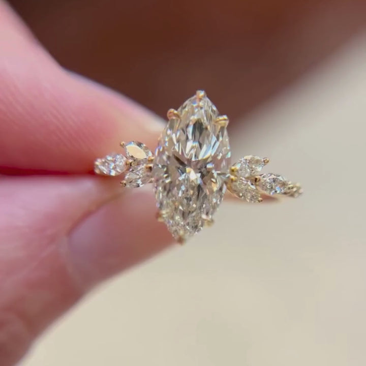 Zinnia Marquise Lab Diamond Engagement Flower Ring Nature Inspired (Setting Only)