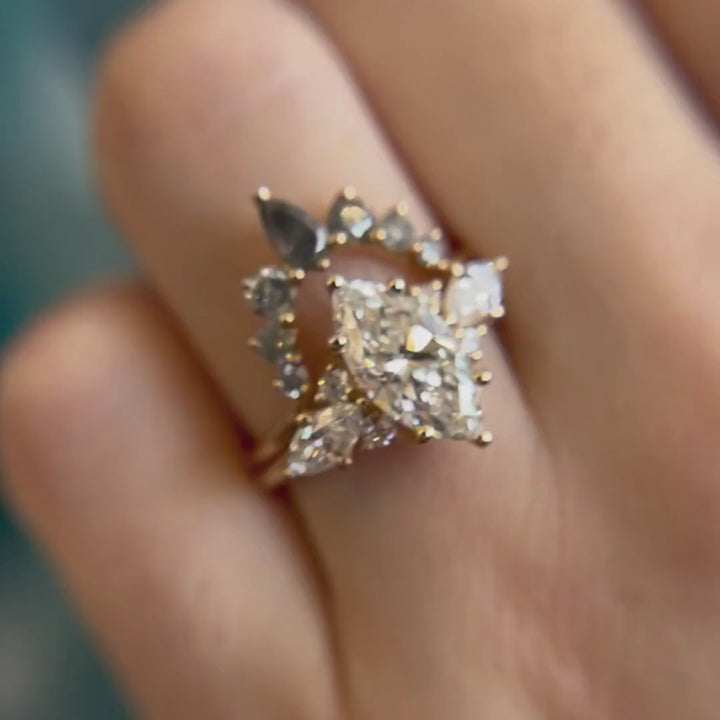Aisling Unique Wedding Ring Grey Salt & Pepper Diamond Halo Stacker (Ready to Ship)