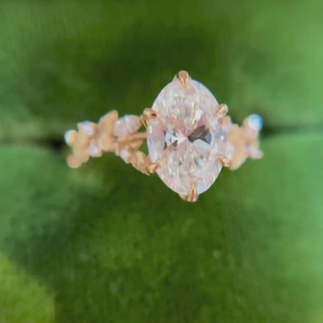 Rosewood Oval Lab Diamond Engagement Flower Ring Nature Inspired (Setting Only)