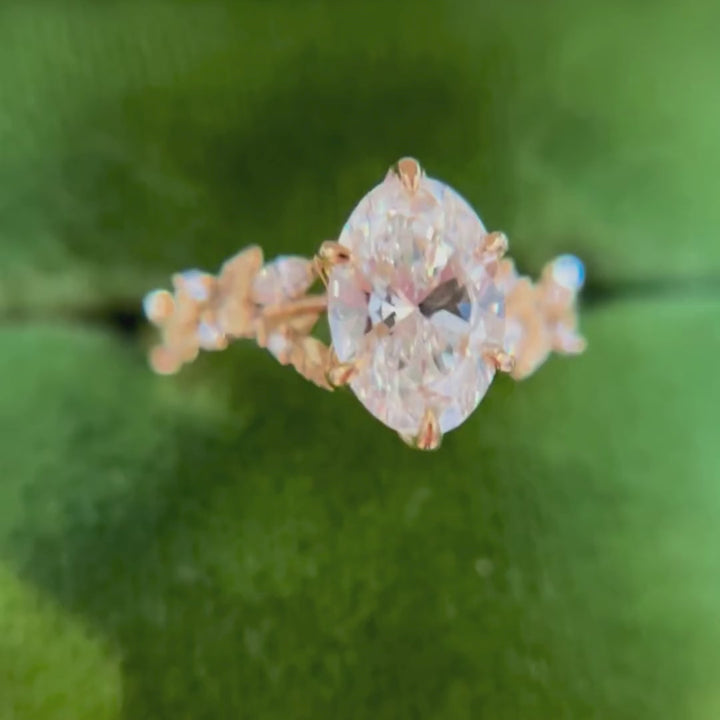 Rosewood Oval Lab Diamond Engagement Flower Ring Nature Inspired (Setting Only)