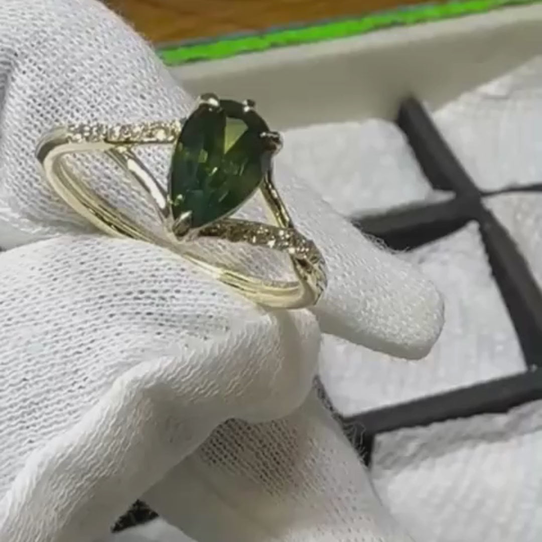 Faye Pear Green Sapphire Unique Fantasy Engagement Ring (Setting Only)