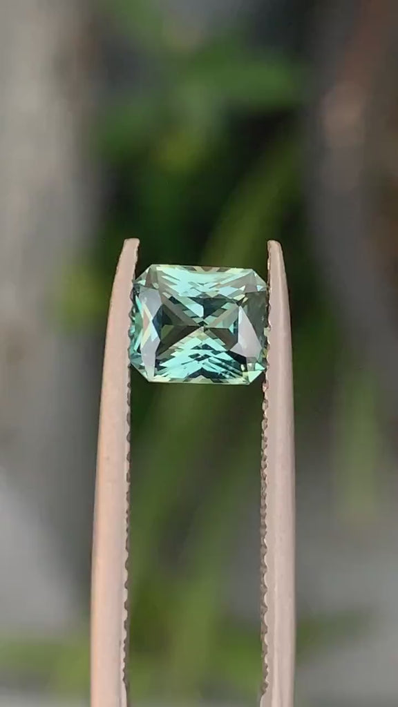 1.08 Ct Radiant Cut Bi-Color Green Teal Sapphire, 6.3mm x 5.3mm x 3.4mm