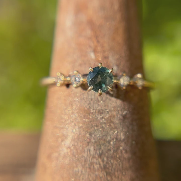 Celestial Teal Sapphire Diamond Dainty Engagement Ring