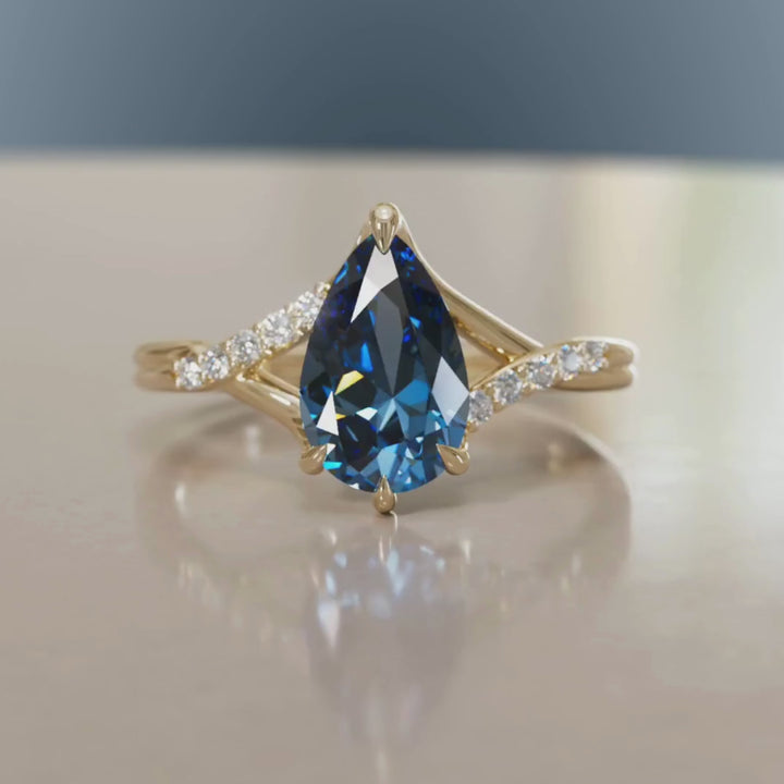 Bague de fiançailles fantaisie unique Faye Pear Saphir bleu (monture seulement)