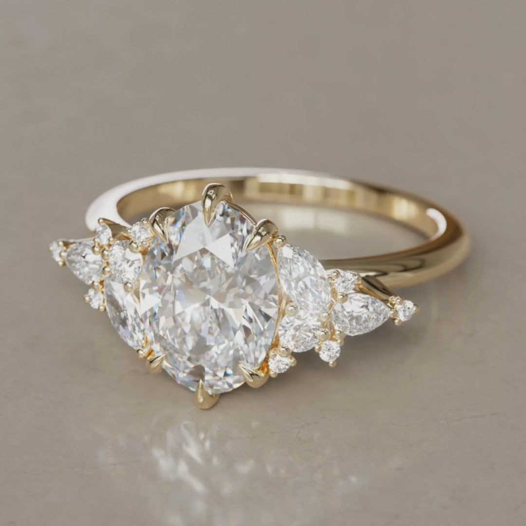 Eden Oval Lab Diamond Engagement Flower Ring Nature Inspired (Setting Only)