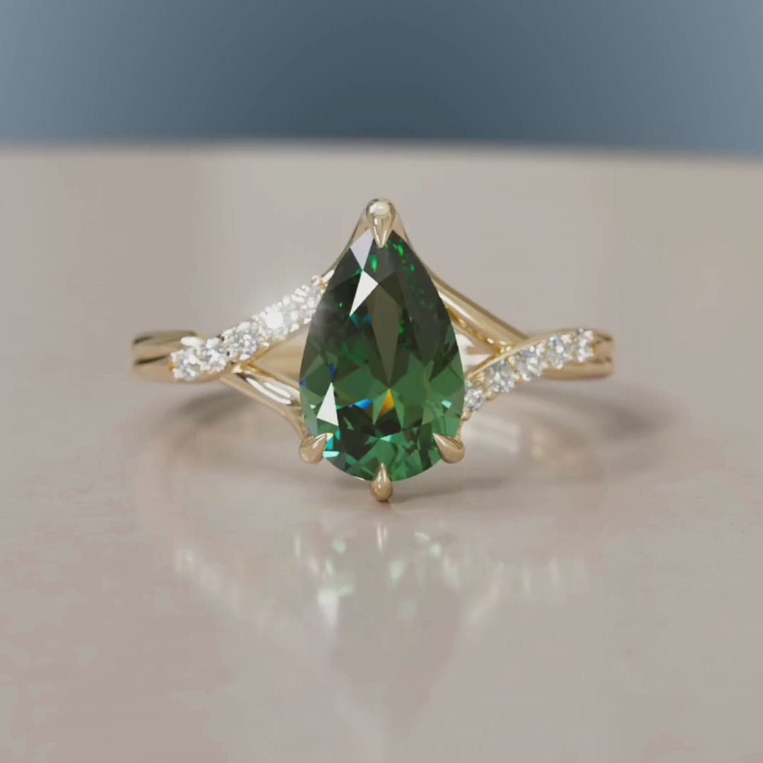 Anillo de compromiso de fantasía único Faye Pear Green Sapphire (Solo montura)