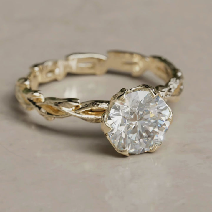 Niamh Petal Prong Round Lab Diamond Elvish Nature Engagement Ring (Setting Only)