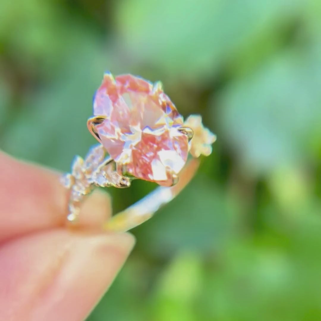 Rosewood Oval Pink Lab Diamond Engagement Flower Ring Nature Inspired (Setting Only)