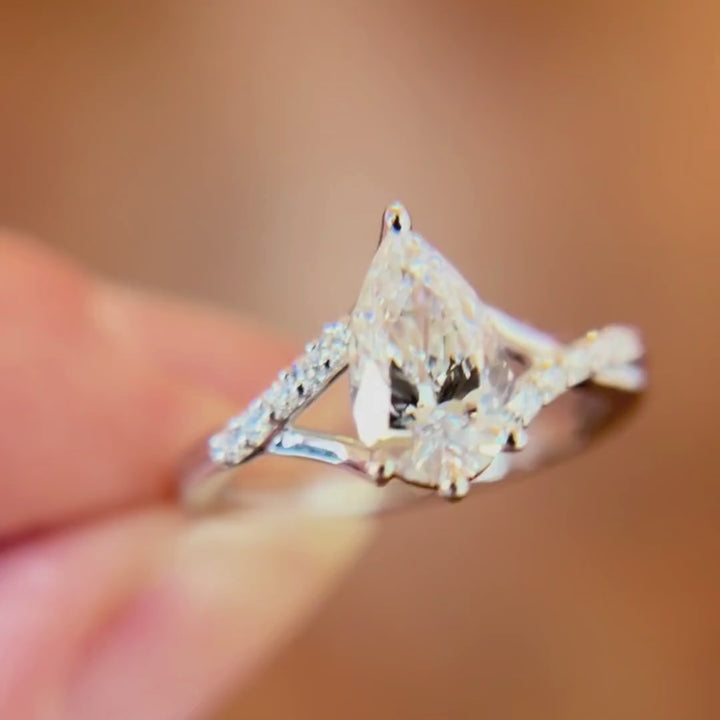 Faye Pear Lab Diamond Unique Fantasy Engagement Ring (Setting Only)