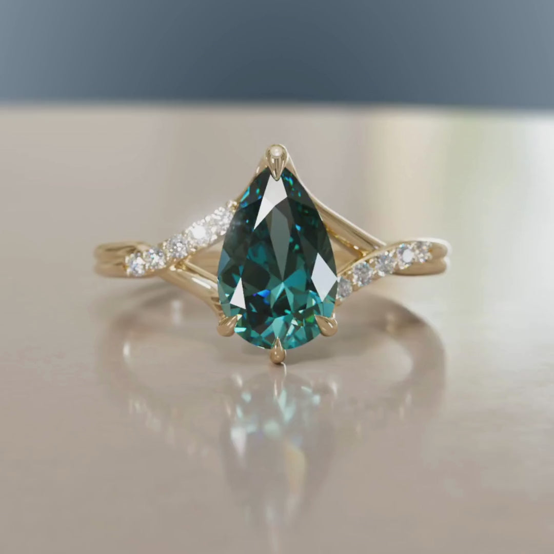 Anillo de compromiso de fantasía único Faye Pear Zafiro Azul (Solo montura)