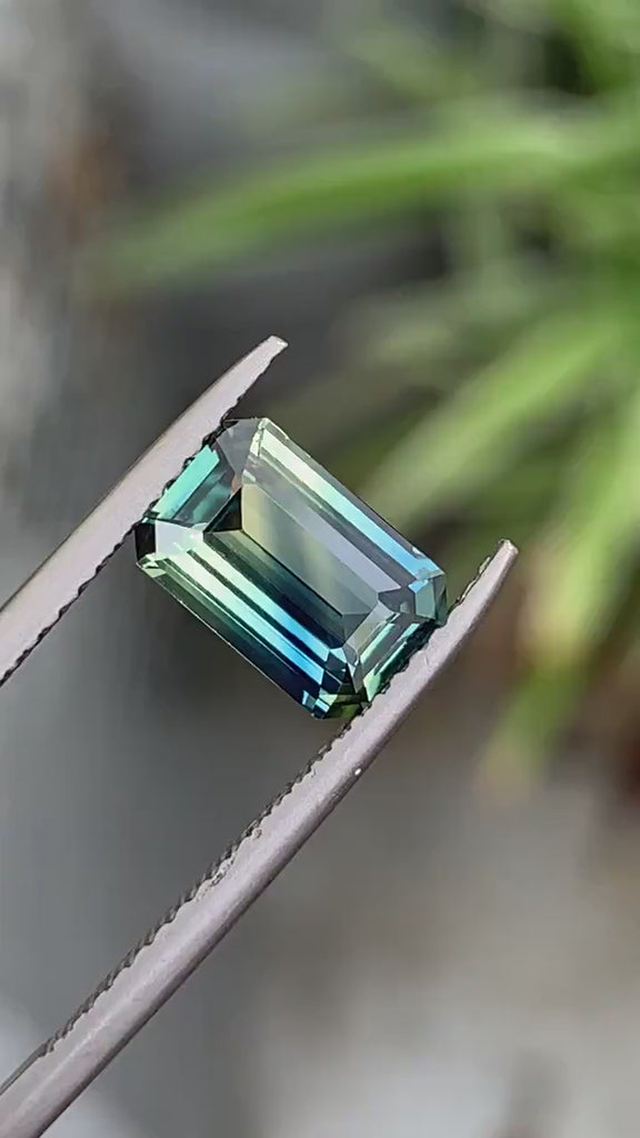 1.68 Ct Ct Emerald Cut Blue Teal Sapphire, 8.9mm x 5.7mm x 3.15mm