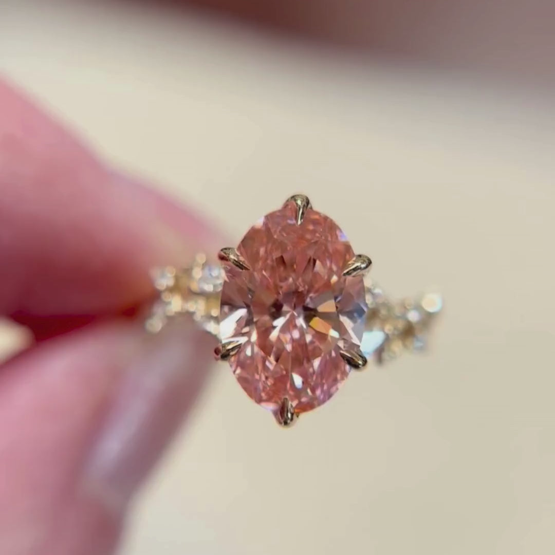 Rosewood Oval Pink Lab Diamond Engagement Flower Ring Nature Inspired (Setting Only)