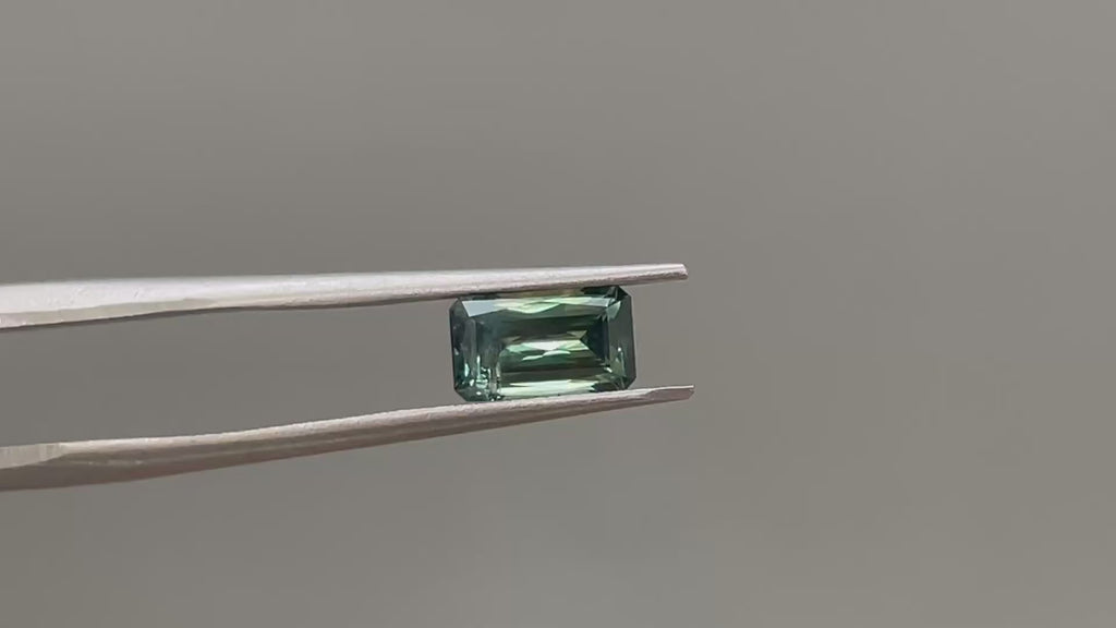 1.58 Ct  Emerald Cut Teal Green Montana Sapphire, 8.1mm × 4.7mm