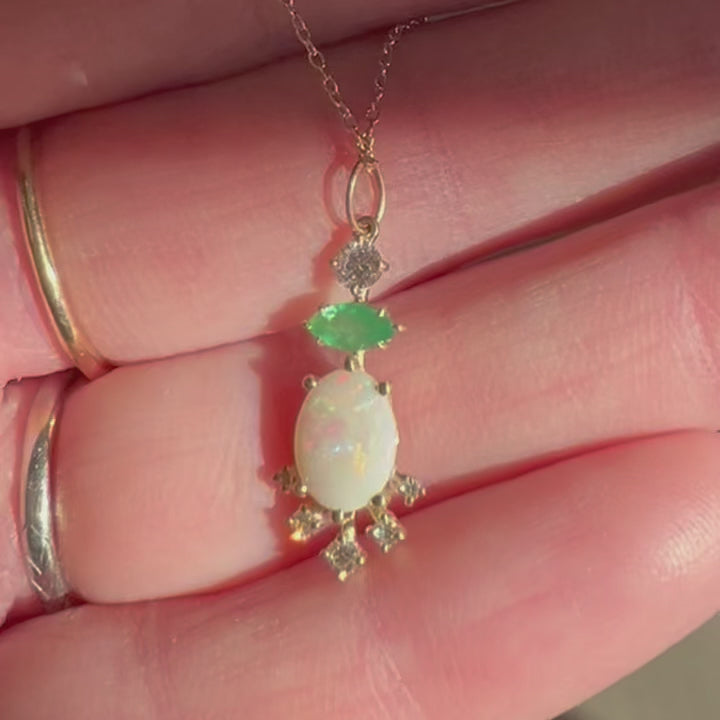 Australian Opal and Emerald 14k Gold Charm Pendant