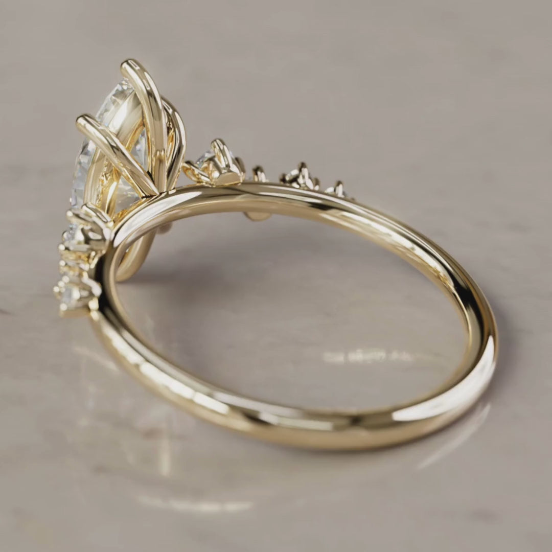 Fern Marquise Lab Diamond Engagement Flower Ring Nature Inspired (Setting Only)