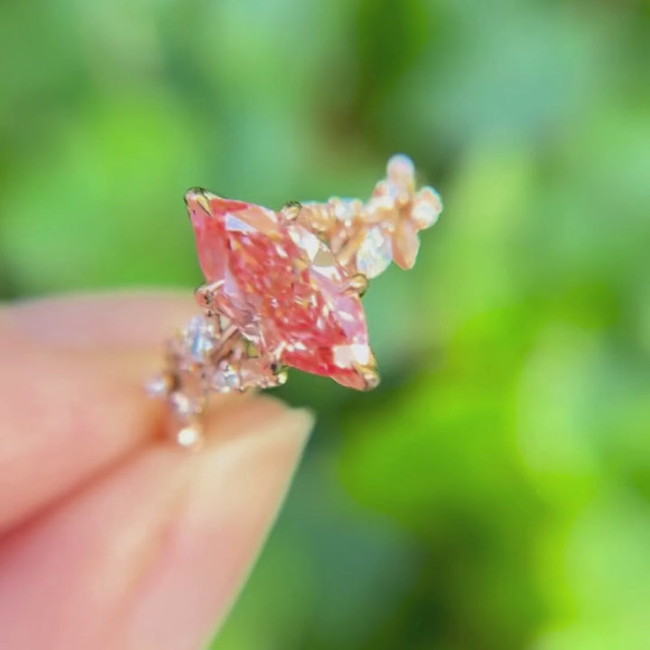 Rosewood Marquise Pink Lab Diamond Engagement Flower Ring Nature Inspired (Setting Only)