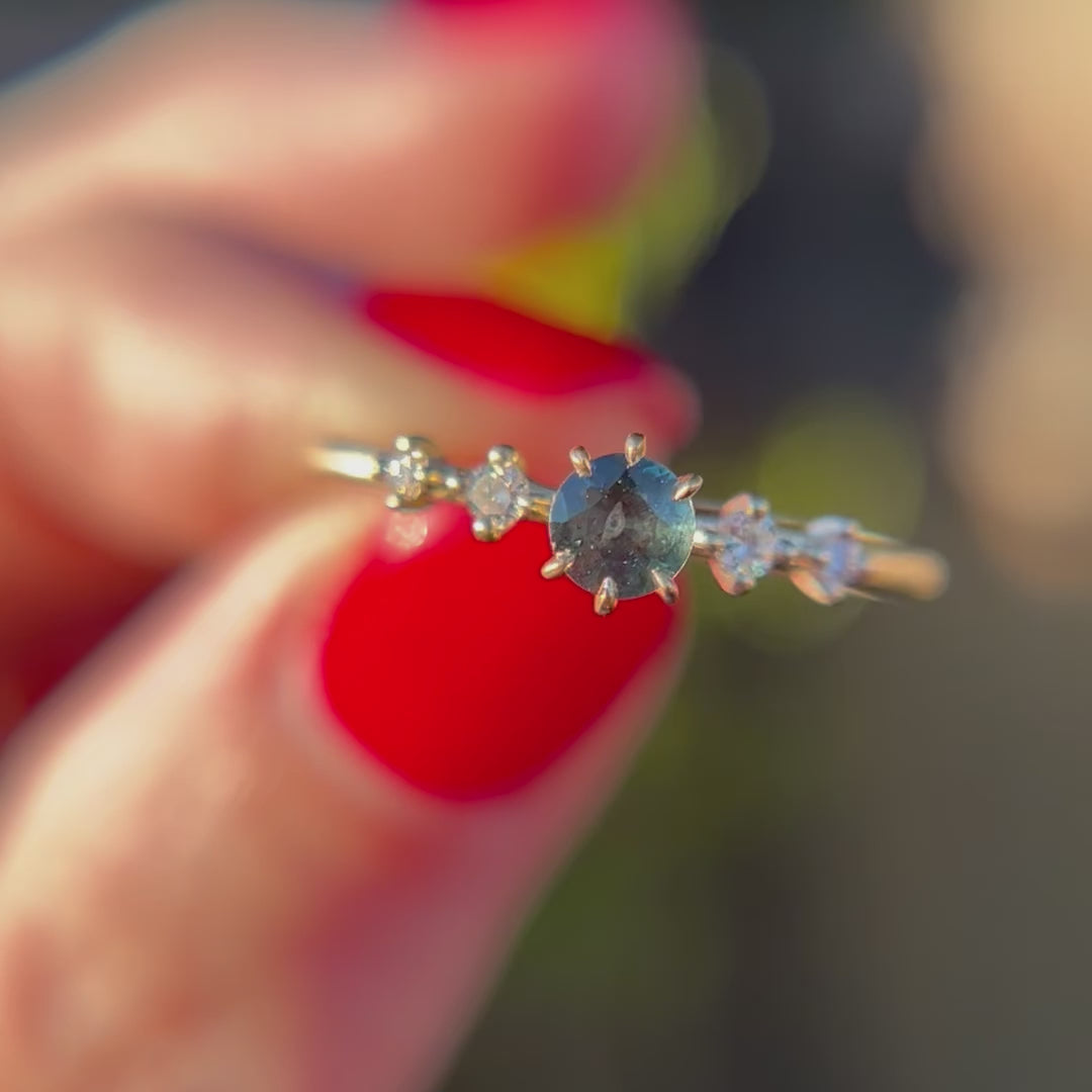 Celestial Teal Sapphire Diamond Dainty Engagement Ring
