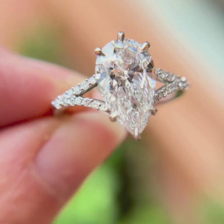 Faye Pear Lab Diamond Unique Fantasy Engagement Ring (Setting Only)