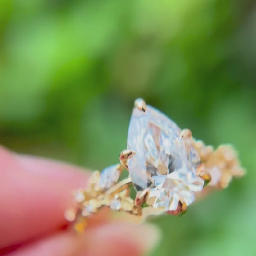 Rosewood Pear Lab Diamond Engagement Flower Ring Nature Inspired (Setting Only)