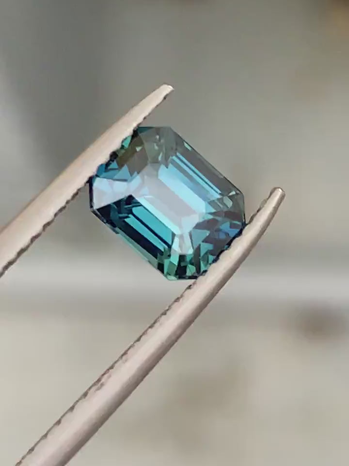 2.05 Ct Ct Emerald Cut Blue Teal Sapphire, 7.2mm x 5.6mm x 4.8mm