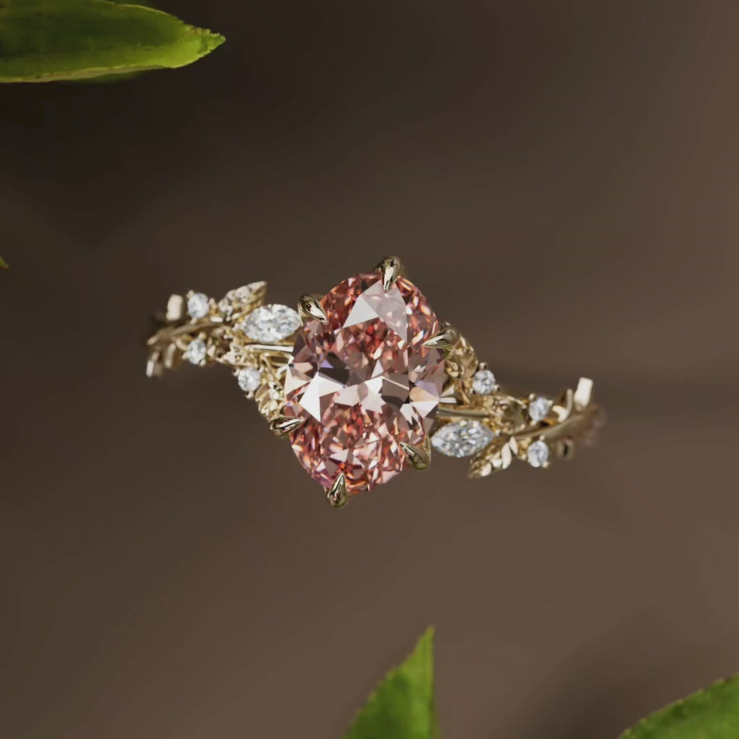 Anello di fidanzamento a fiore con diamante rosa ovale in legno di rosa ispirato alla natura (solo montatura)