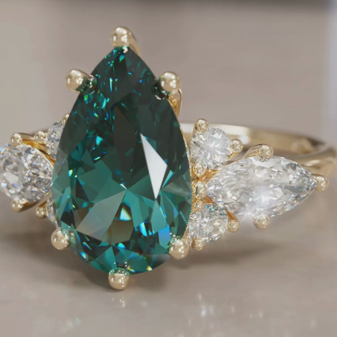 Serena Pære Teal Safir Unik Fantasi Forlovelsesring (Kun Innfatning)