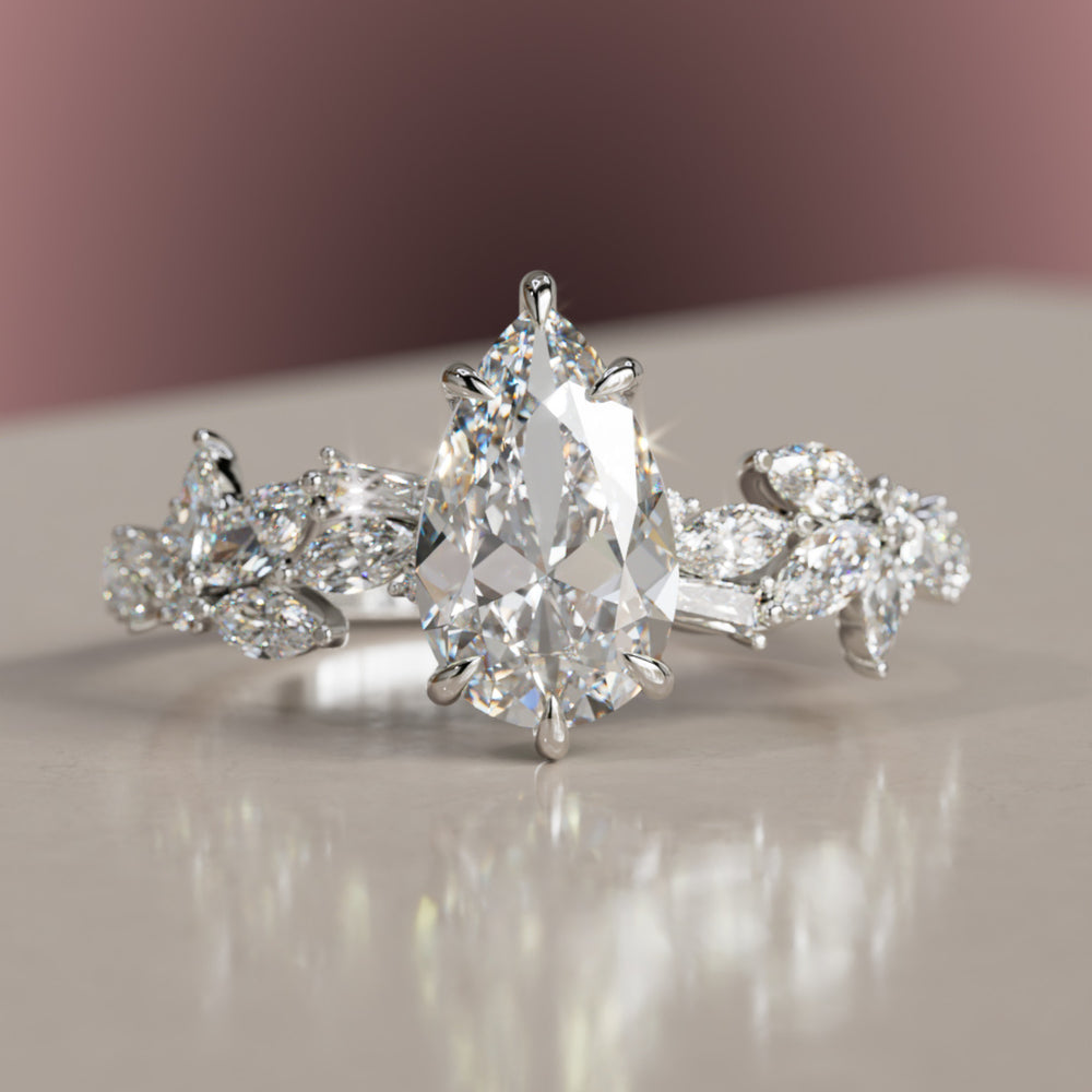 Primrose Pear Diamond Engagement Flower Ring Nature Inspired By Valley Rose