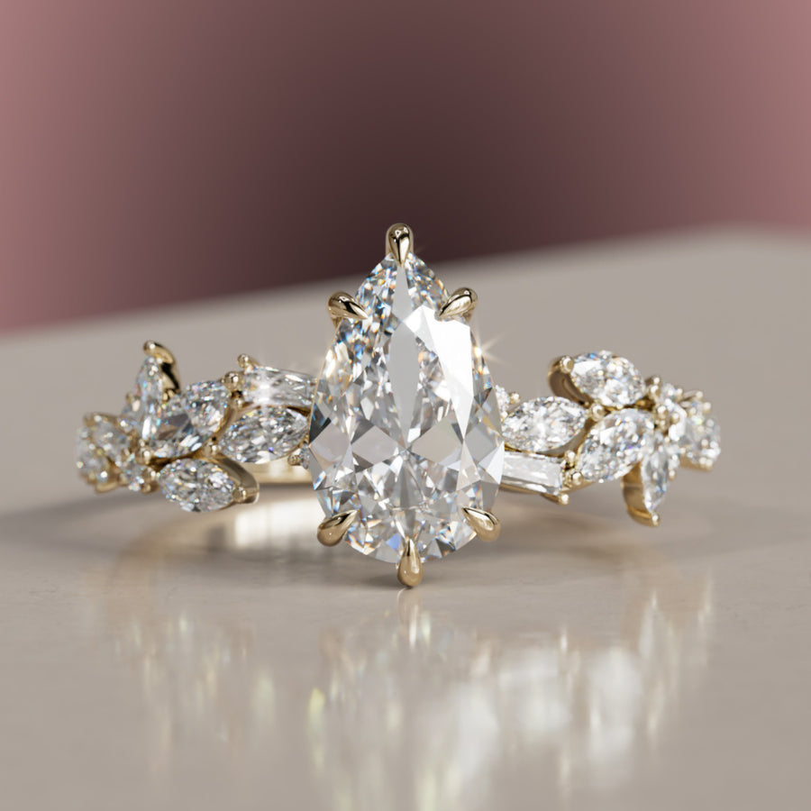 Primrose Pear Diamond Engagement Flower Ring Nature Inspired By Valley Rose