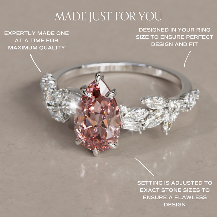 Primrose Pear Pink Diamond Engagement Flower Ring Nature Inspired By Valley Rose