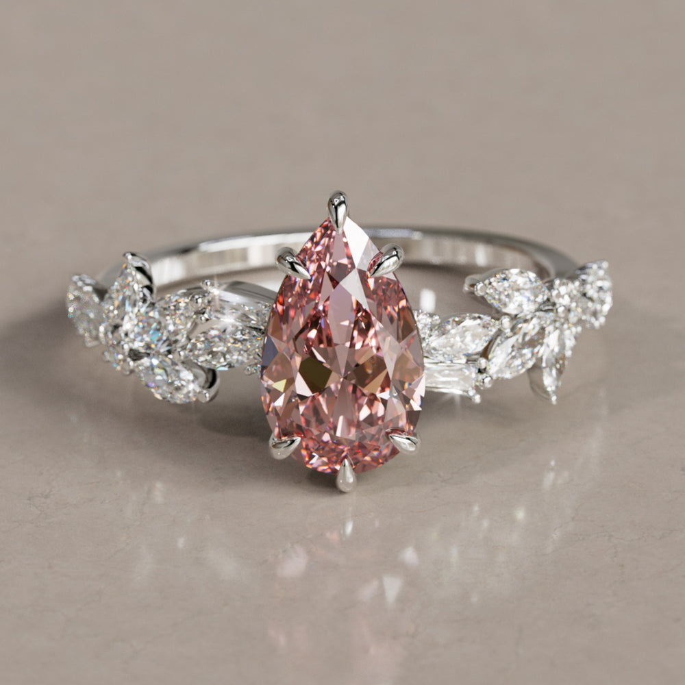 Primrose Pear Pink Diamond Engagement Flower Ring Nature Inspired By Valley Rose