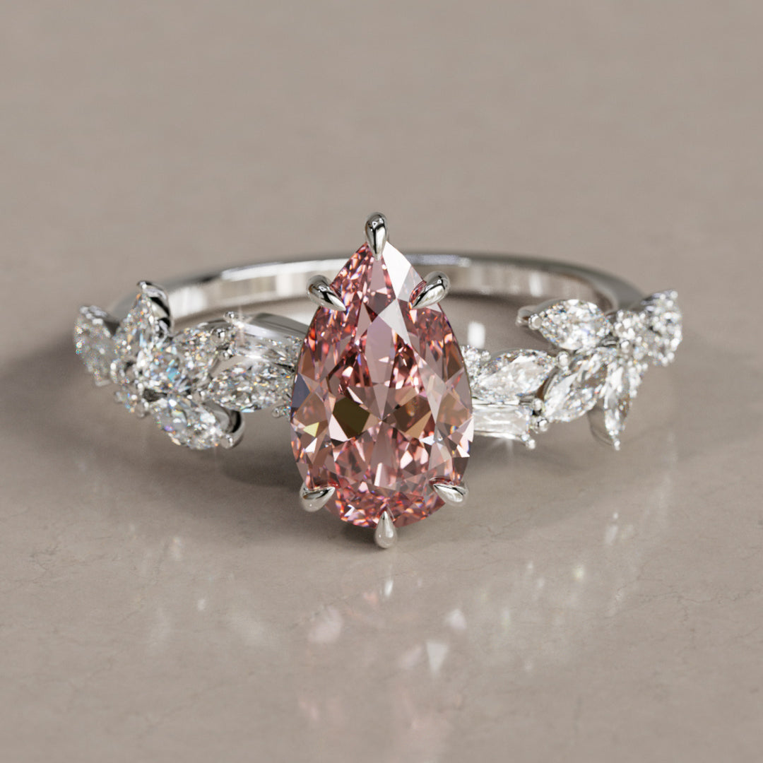 Primrose Pear Pink Diamond Engagement Flower Ring Nature Inspired By Valley Rose