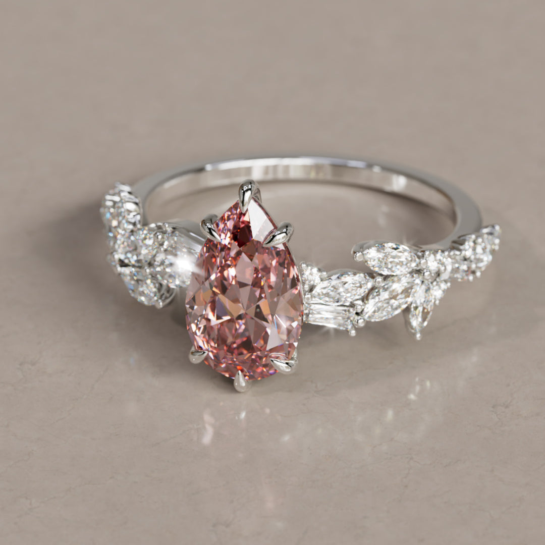 Primrose Pear Pink Diamond Engagement Flower Ring Nature Inspired By Valley Rose