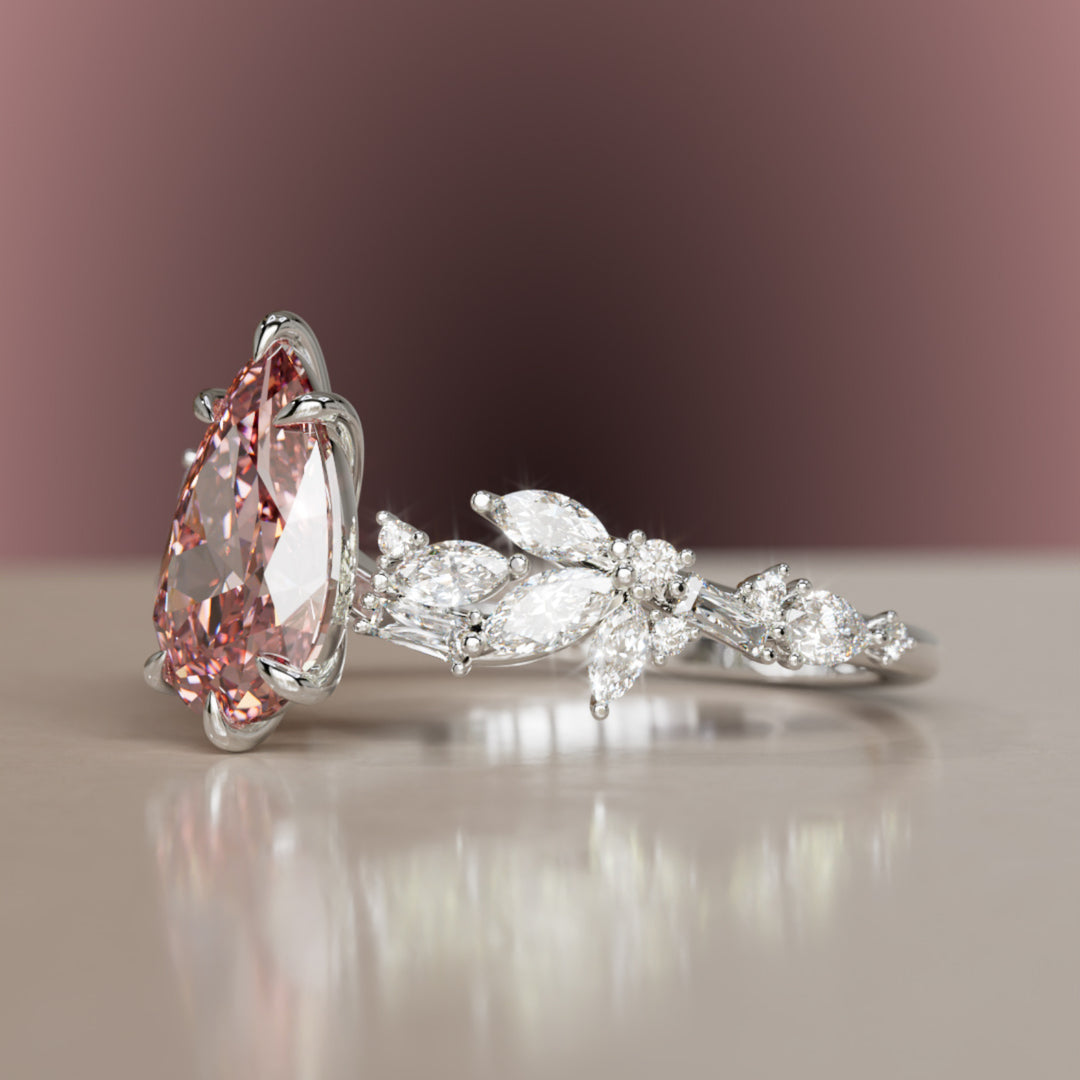 Primrose Pear Pink Diamond Engagement Flower Ring Nature Inspired By Valley Rose