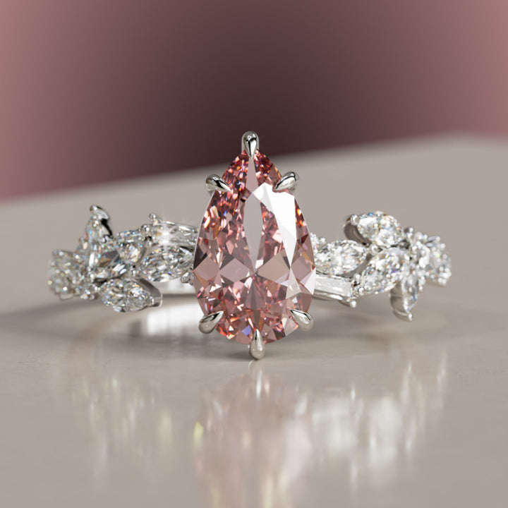 Primrose Pear Pink Diamond Engagement Flower Ring Nature Inspired By Valley Rose