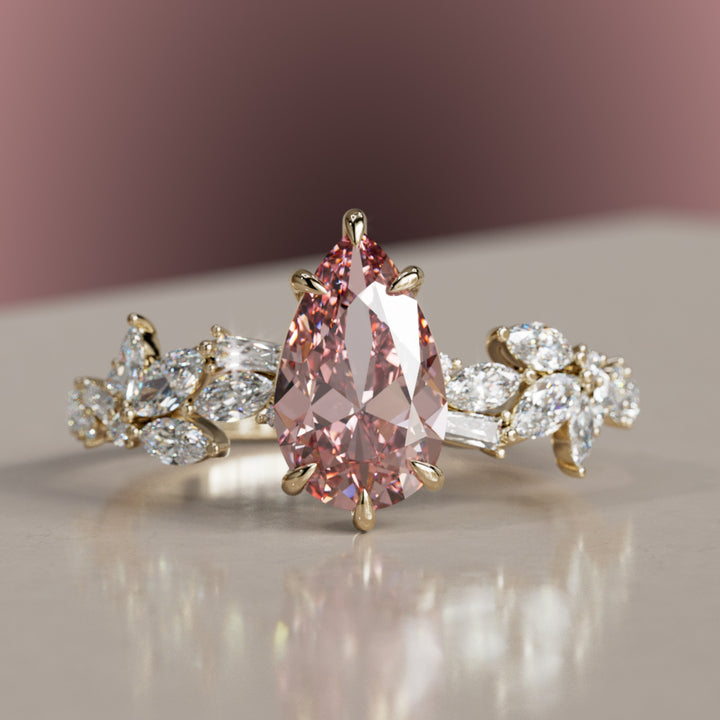 Primrose Pear Pink Diamond Engagement Flower Ring Nature Inspired By Valley Rose
