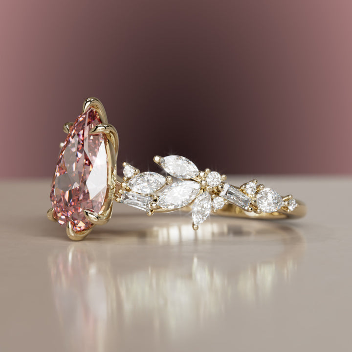 Primrose Pear Pink Diamond Engagement Flower Ring Nature Inspired By Valley Rose
