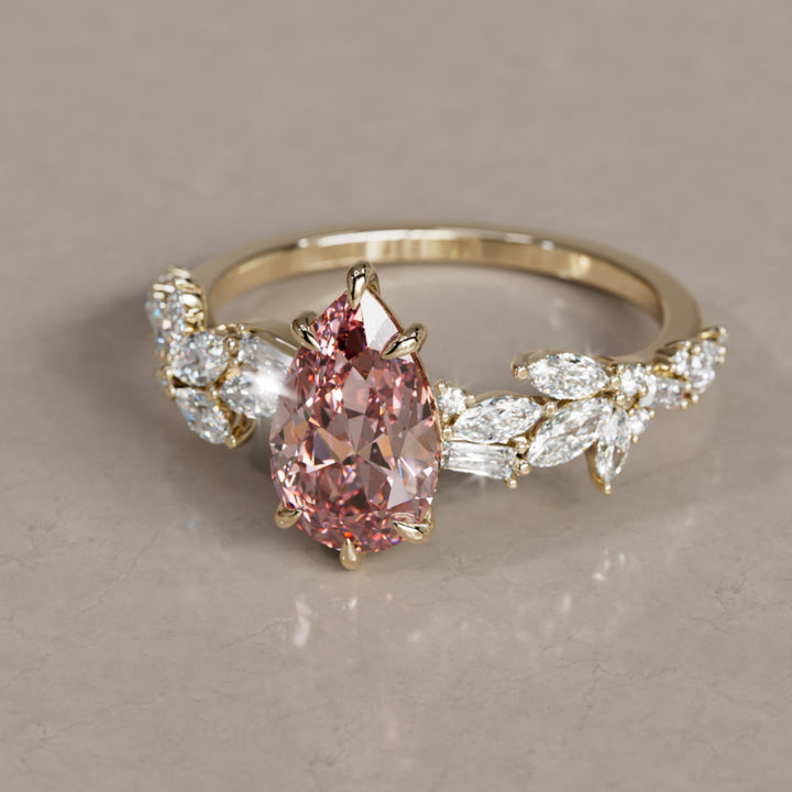 Primrose Pear Pink Diamond Engagement Flower Ring Nature Inspired By Valley Rose