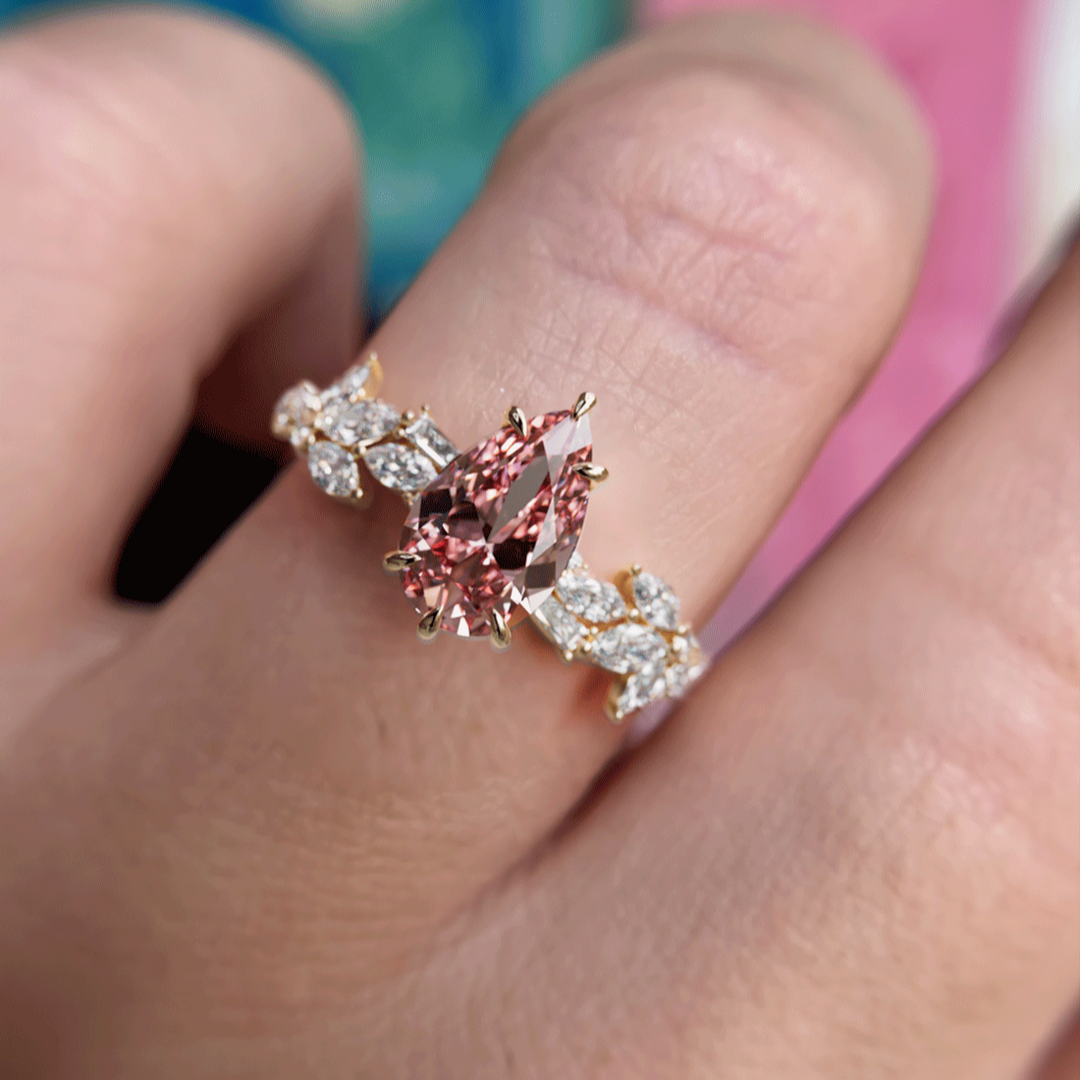 Primrose Pear Pink Diamond Engagement Flower Ring Nature Inspired By Valley Rose