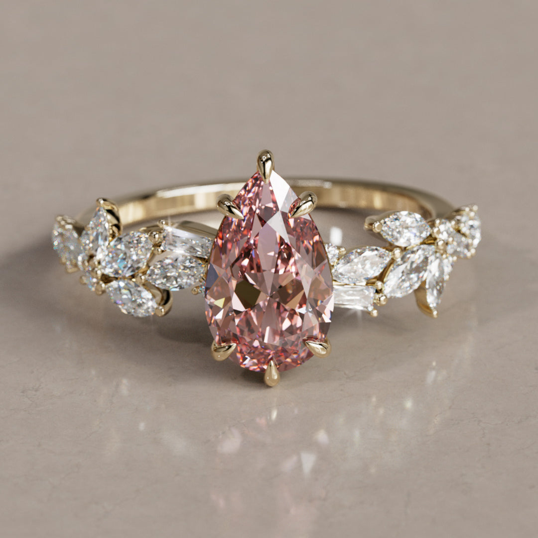 Primrose Pear Pink Diamond Engagement Flower Ring Nature Inspired By Valley Rose