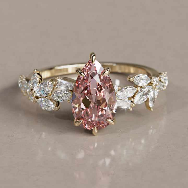Primrose Pear Pink Diamond Engagement Flower Ring Nature Inspired By Valley Rose