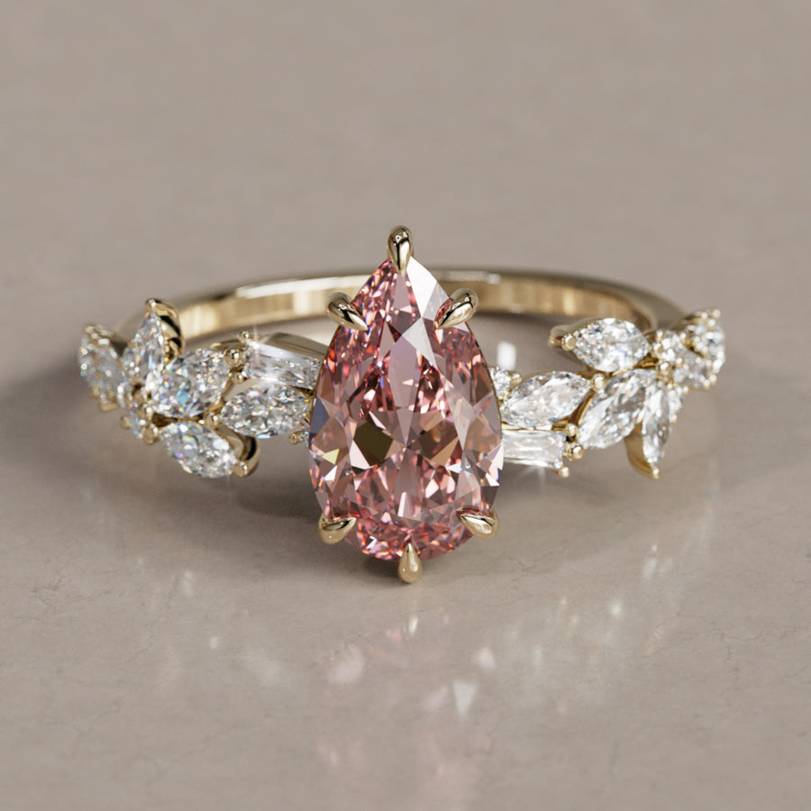 Primrose Pear Pink Diamond Engagement Flower Ring Nature Inspired By Valley Rose